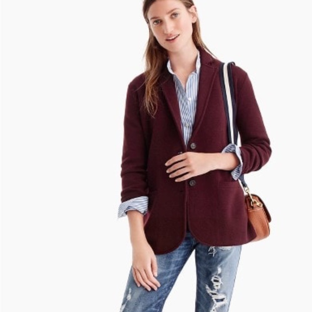 J.Crew Merino Wool Sweater Blazer in Maroon Size S